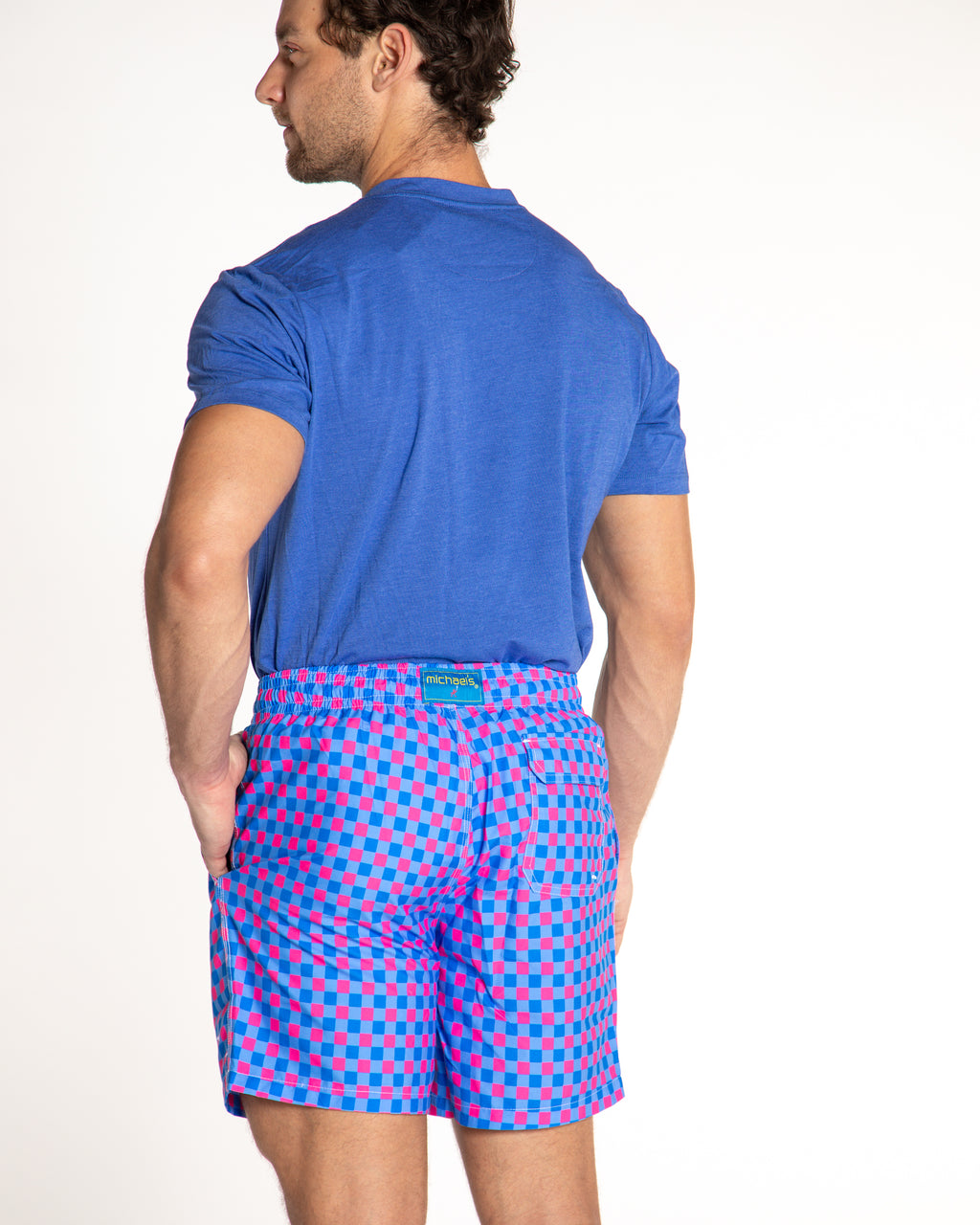 Men's Cyclist Liner Swim Trunks - Gingham Royal/Coral