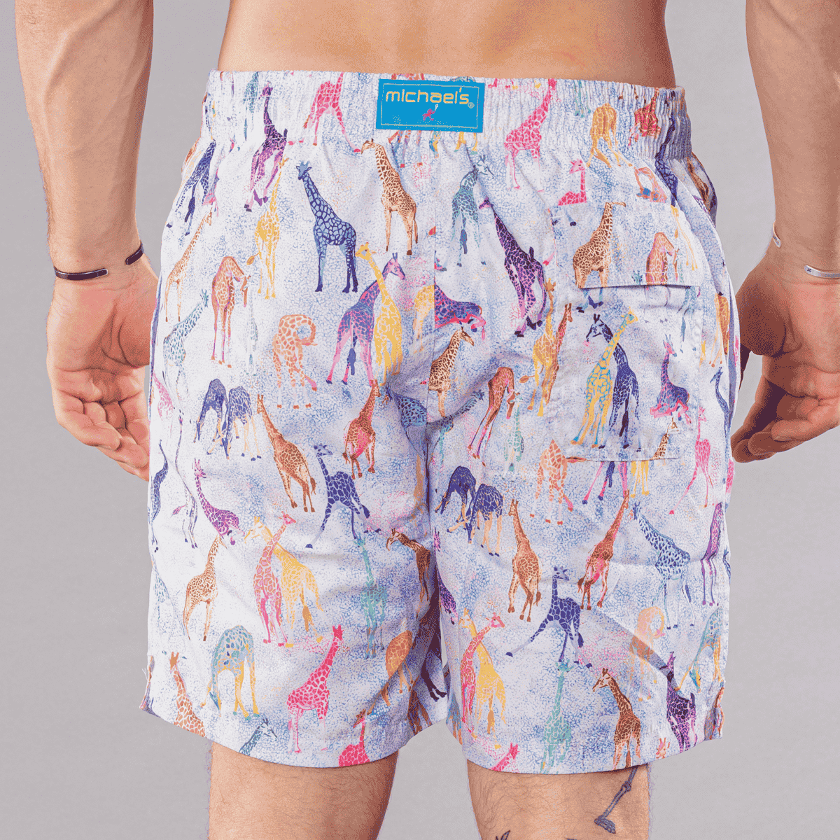 Men's Cyclist Liner Swim Trunks - Giraffes Blue