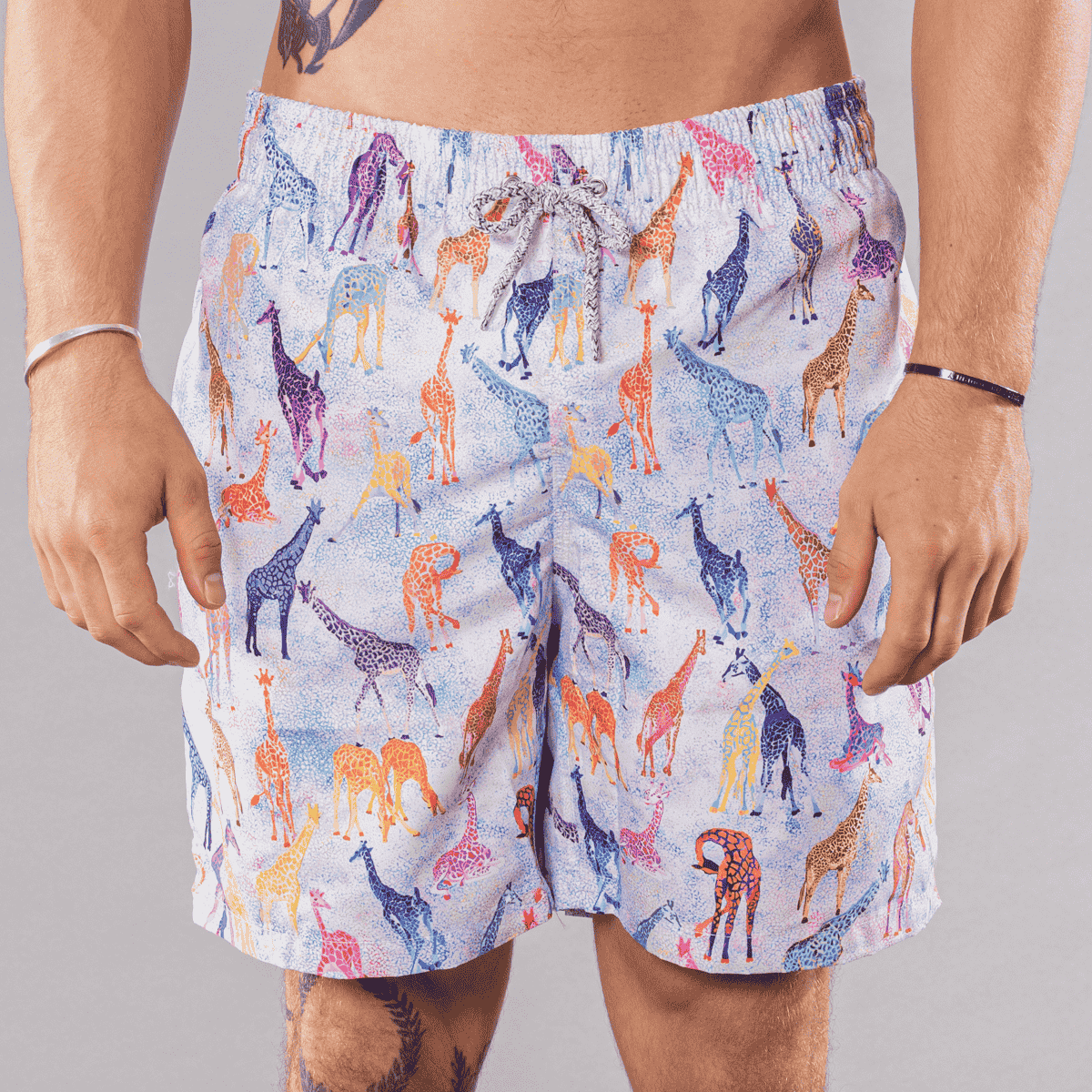 Men's Cyclist Liner Swim Trunks - Giraffes Blue