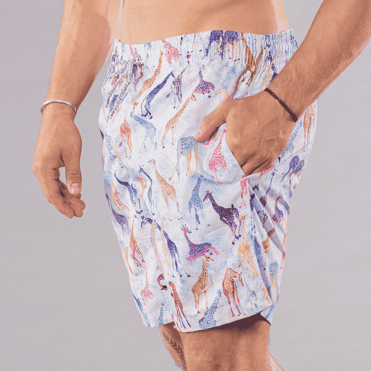 Men's Cyclist Liner Swim Trunks - Giraffes Blue