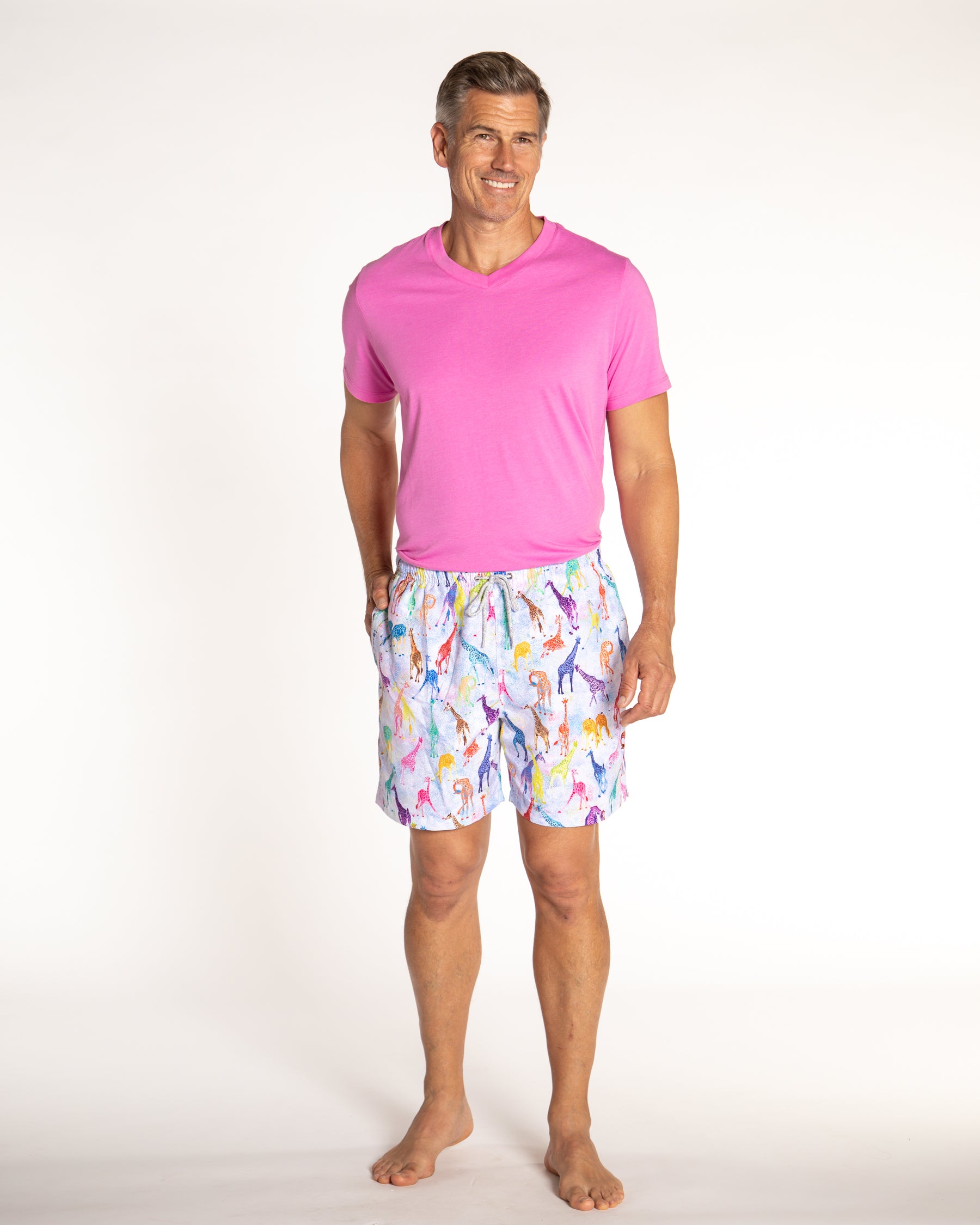Men's Cyclist Liner Swim Trunks - Giraffes Blue