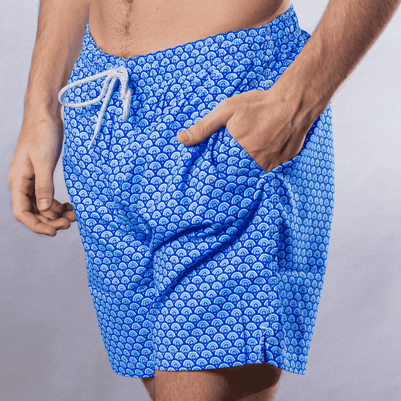Men's Cyclist Liner Swim Trunks - Half Moons Navy/White