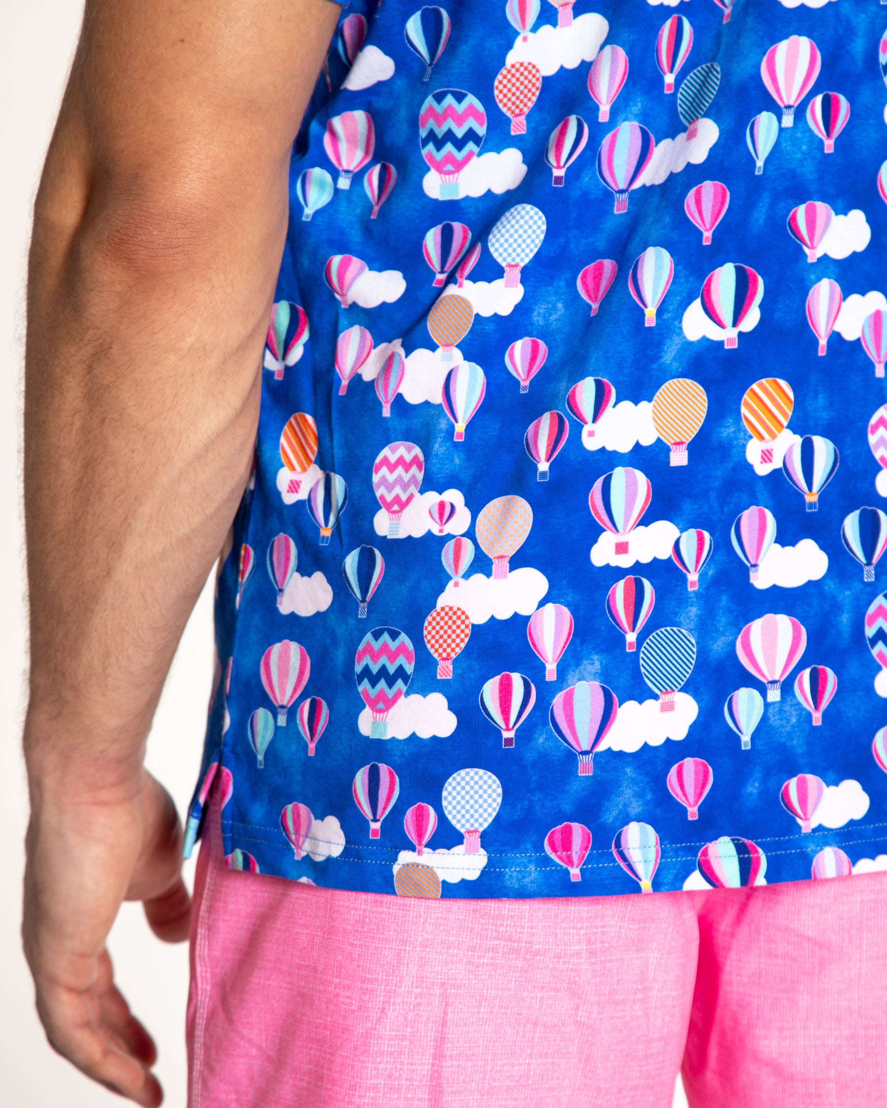 Men's Printed Pima Cotton Short Sleeve Shirt - Hot Air Balloons Royal