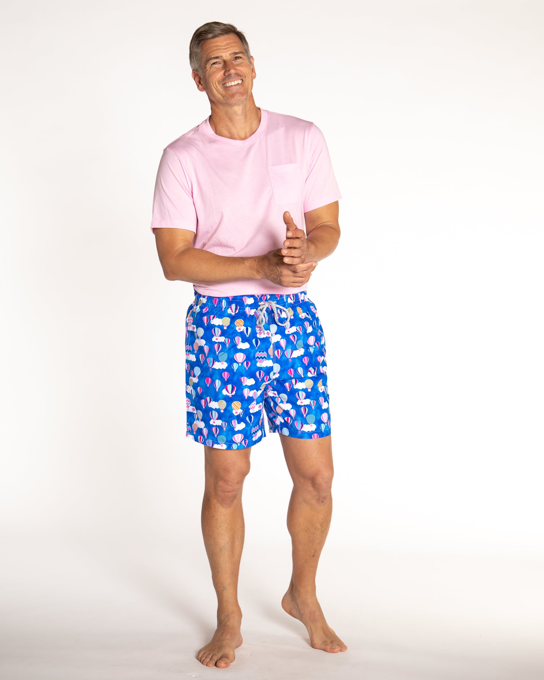 Men's Cyclist Liner Swim Trunks - Hot Air Balloons Royal