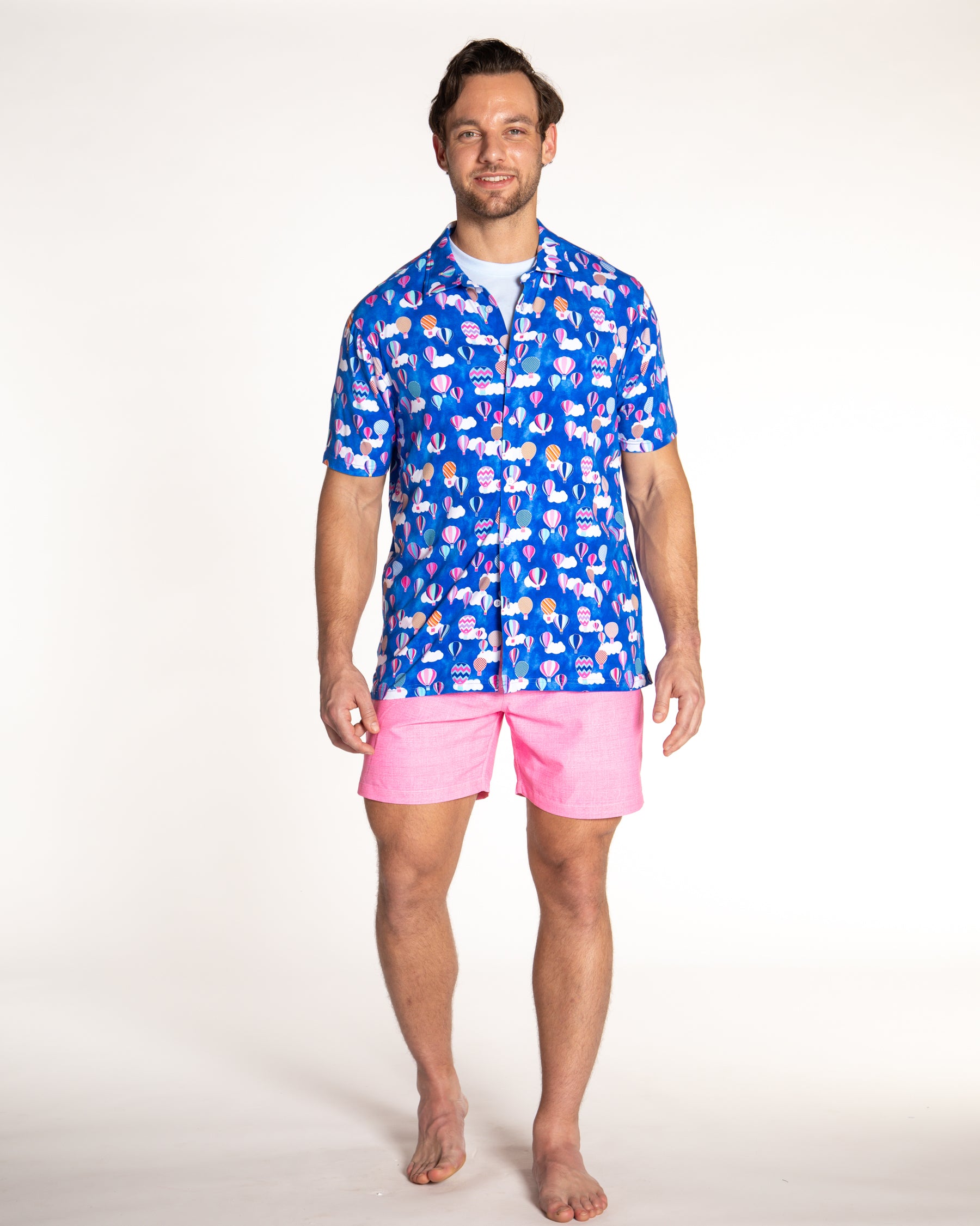 Men's Printed Pima Cotton Short Sleeve Shirt - Hot Air Balloons Royal