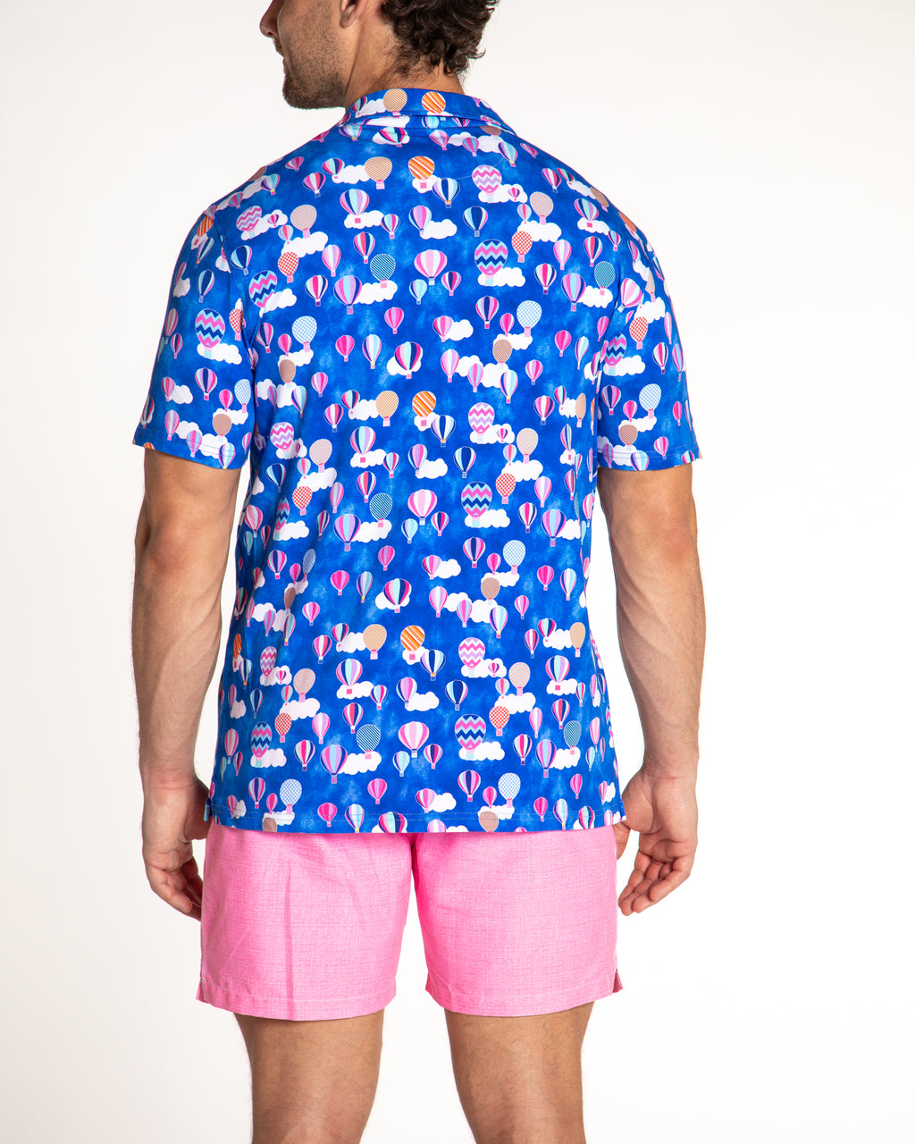 Men's Printed Pima Cotton Short Sleeve Shirt - Hot Air Balloons Royal