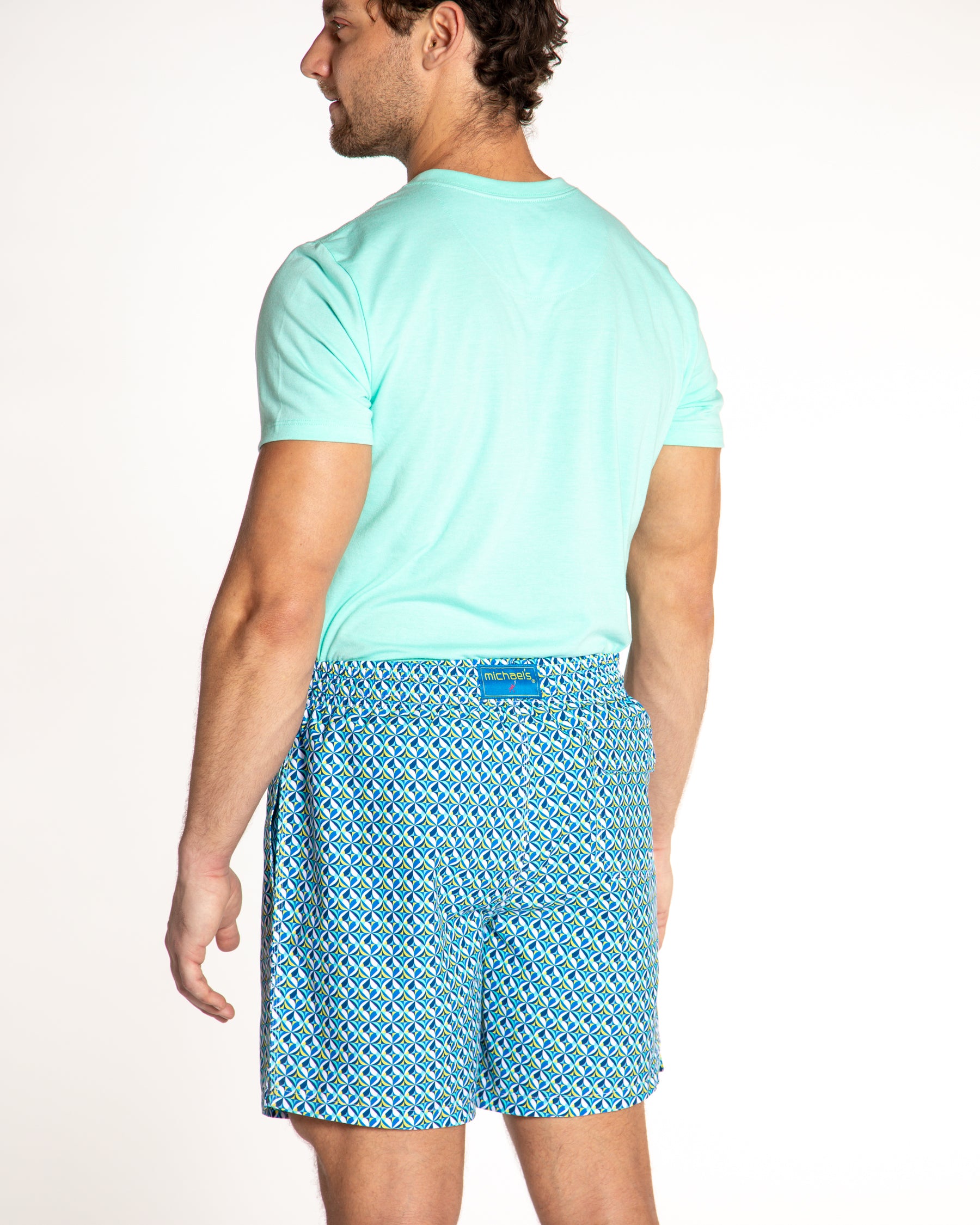 Men's Cyclist Liner Swim Trunks - Layered Petals Blue/Yellow