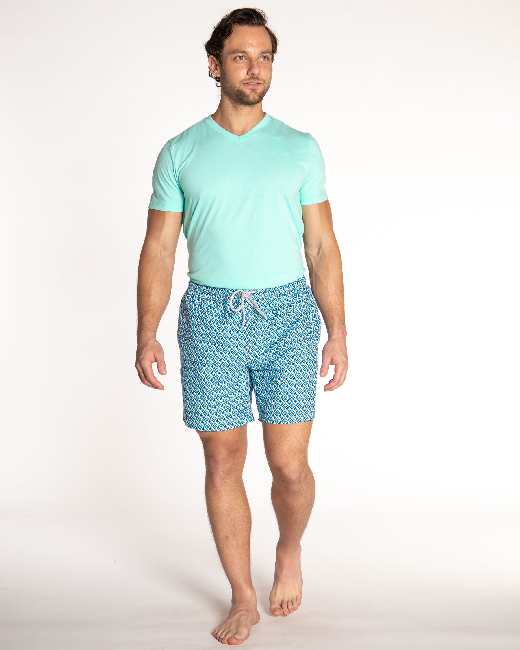 Men's Cyclist Liner Swim Trunks - Layered Petals Blue/Yellow