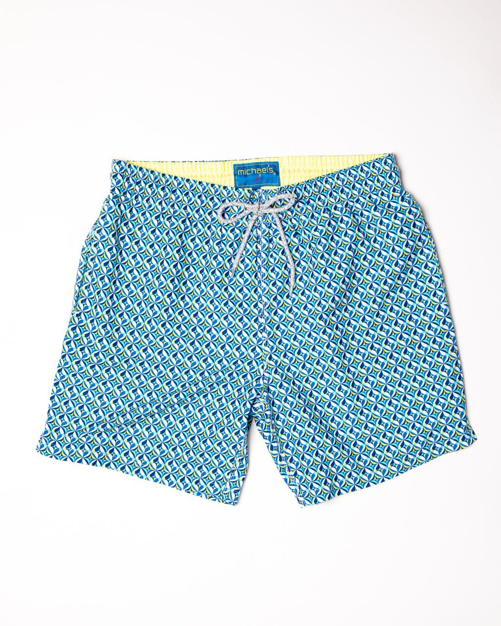 Men's Cyclist Liner Swim Trunks - Layered Petals Blue/Yellow