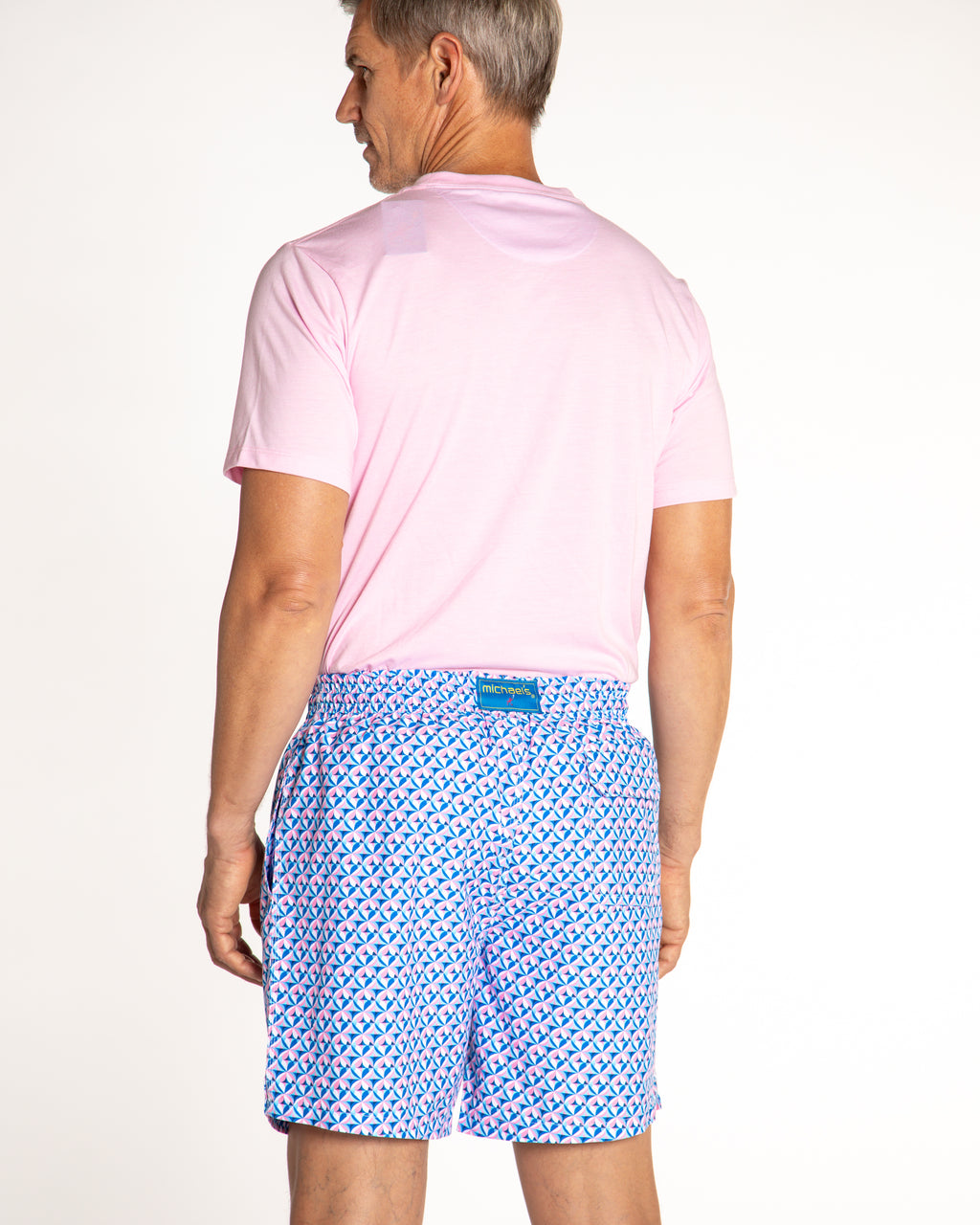 Men's Cyclist Liner Swim Trunks - Layered Petals Coral/Blue