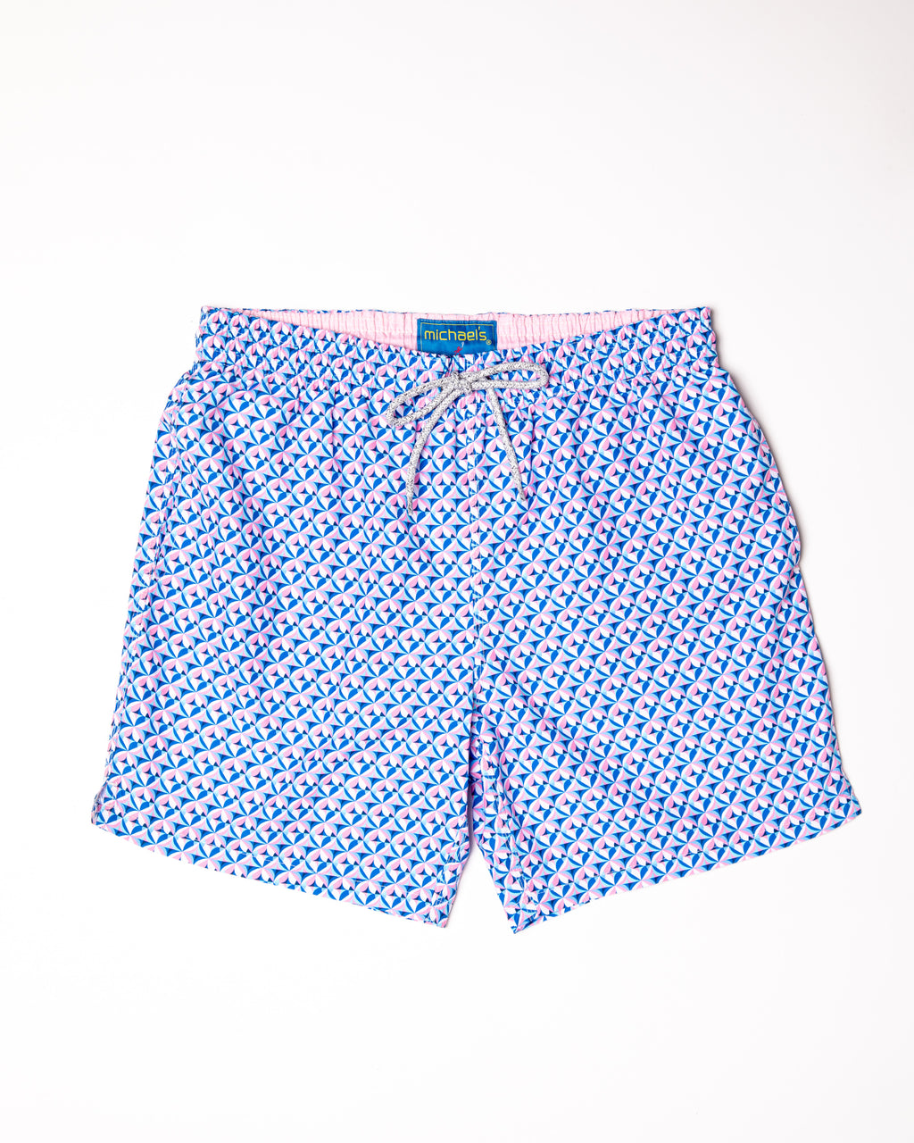 Men's Cyclist Liner Swim Trunks - Layered Petals Coral/Blue