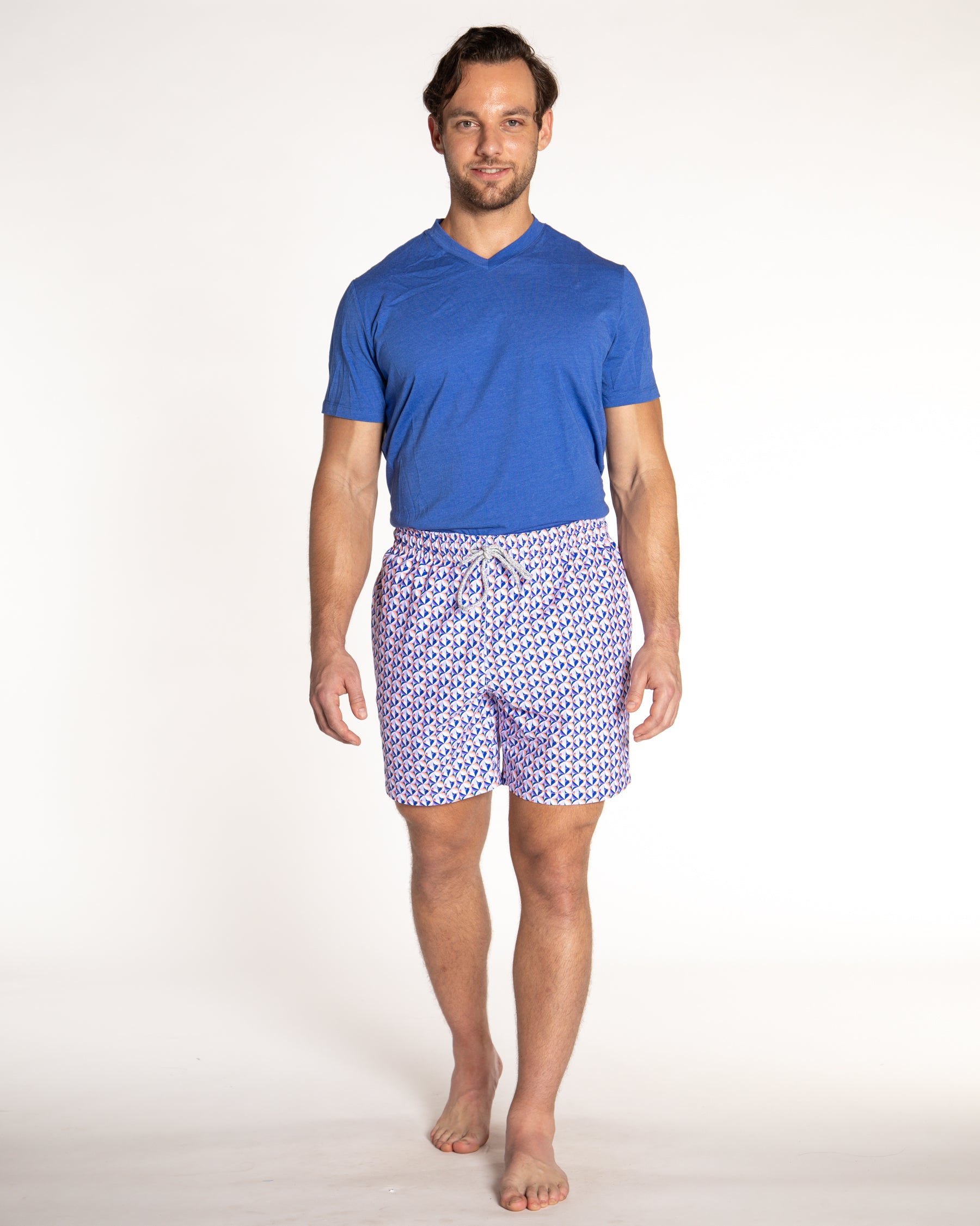 Men's Cyclist Liner Swim Trunks - Layered Petals Purple/Orange