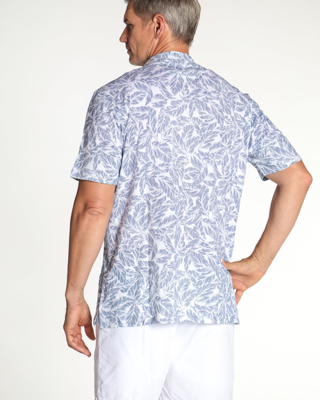 Men's Printed Pima Cotton Short Sleeve Shirt - Leafs Navy