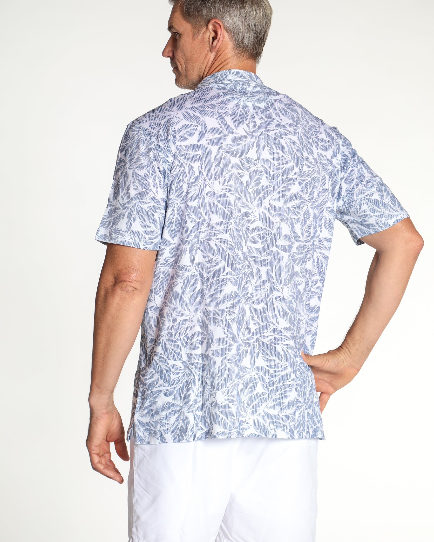 Men's Printed Pima Cotton Short Sleeve Shirt - Leafs Navy