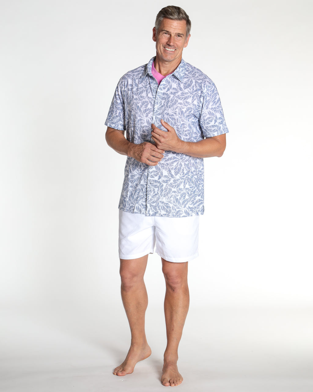 Men's Printed Pima Cotton Short Sleeve Shirt - Leafs Navy
