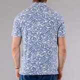 Men's Printed Pima Cotton / Stretch Short Sleeve Shirt - Leaves Navy Blue