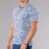 Men's Printed Pima Cotton / Stretch Short Sleeve Shirt - Leaves Navy Blue