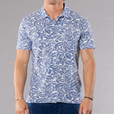 Men's Printed Pima Cotton / Stretch Full Button Front Shirt - Leaves Navy Blue