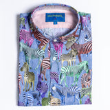 Men's Printed Long Sleeve Linen Shirt - Zebras Multicolored
