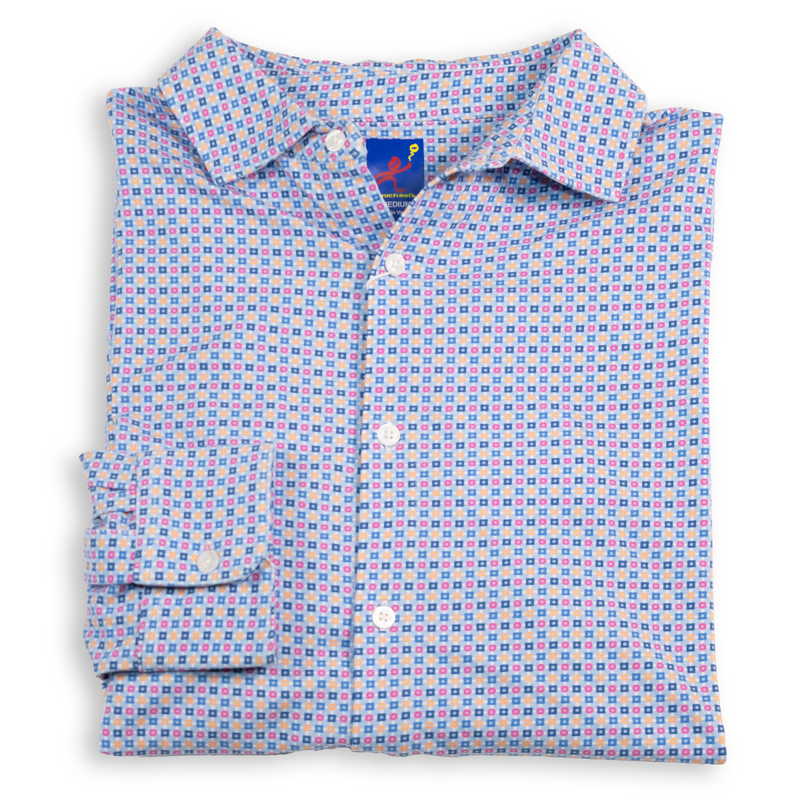 Men's Printed Pima Cotton / Stretch Long Sleeve Shirt - Linked Shapes