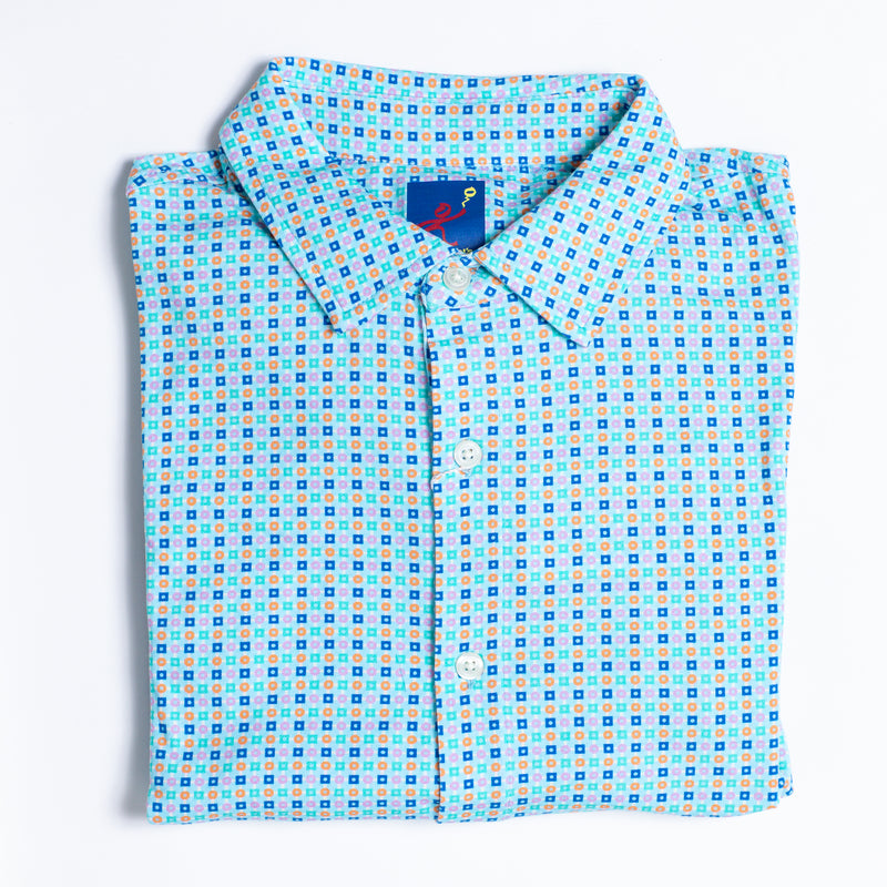 Men's Printed Pima Cotton / Stretch Long Sleeve Shirt - Linked Shapes