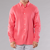 Men's Solid Linen Long Sleeve Shirt  Coral