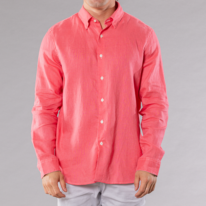 Men's Solid Long Sleeve Linen Shirt