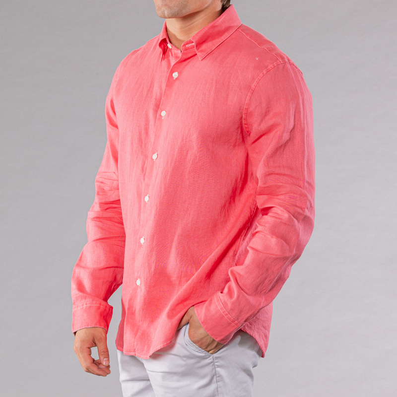 Men's Solid Long Sleeve Linen Shirt