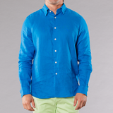 Men's Solid Linen Long Sleeve Shirt  Royal Blue