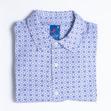 Men's Printed Pima Cotton / Stretch Long Sleeve Shirt - Medallion Aqua/Coral