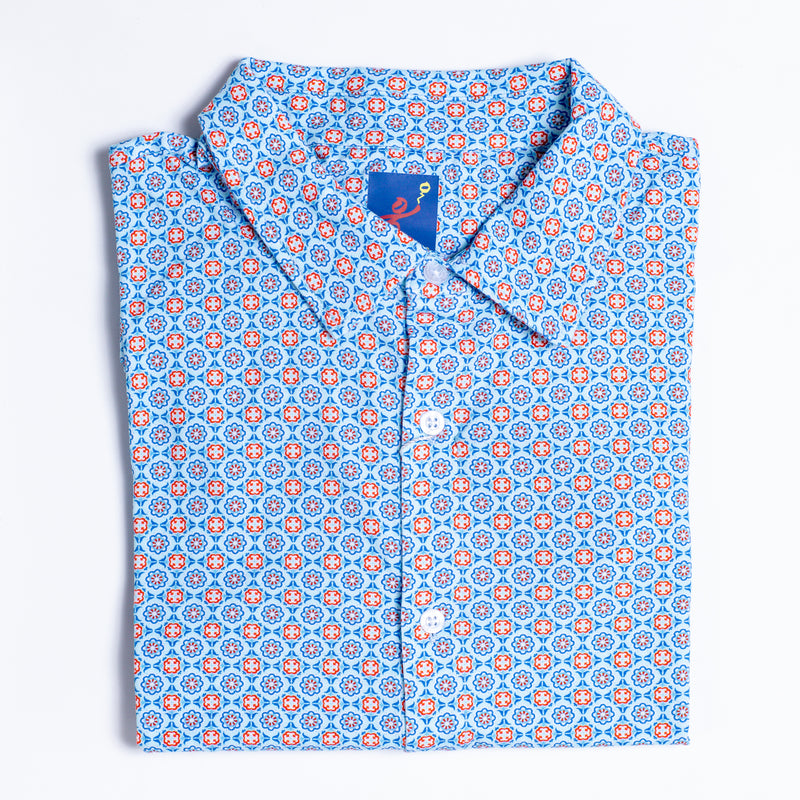 Men's Printed Pima Cotton / Stretch Short Sleeve Shirt - Medallion Blue