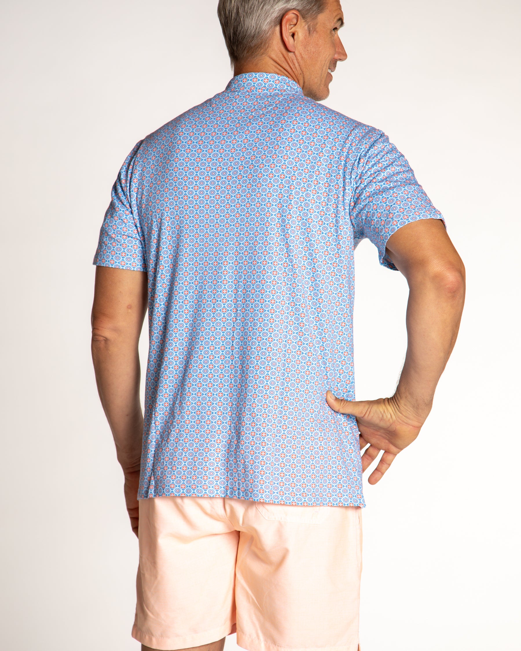 Men's Printed Pima Cotton Short Sleeve Shirt - Medallion Blue