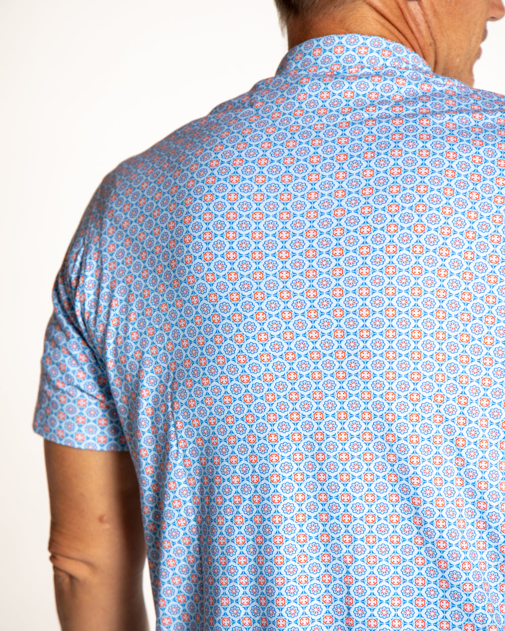 Men's Printed Pima Cotton Short Sleeve Shirt - Medallion Blue