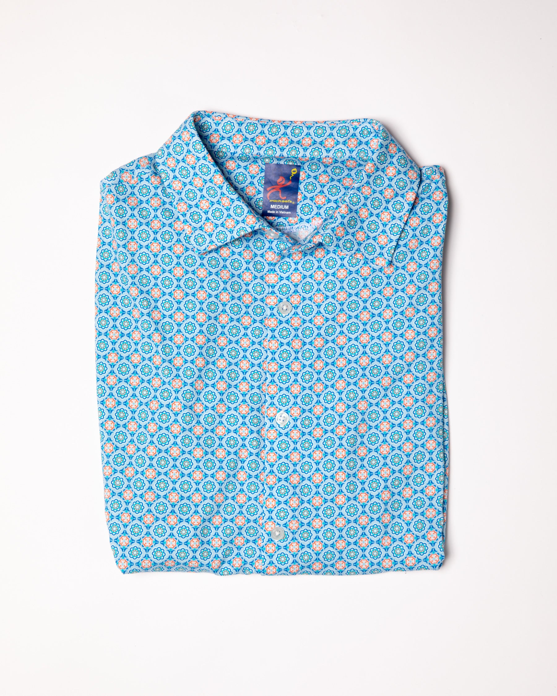 Men's Printed Pima Cotton Short Sleeve Shirt - Medallion Blue