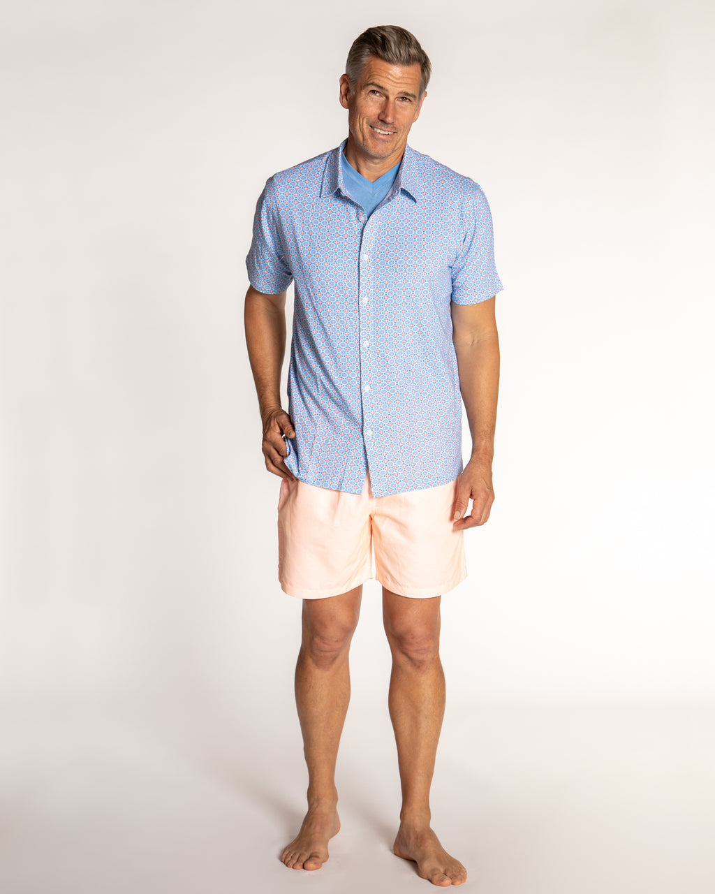 Men's Printed Pima Cotton Short Sleeve Shirt - Medallion Blue