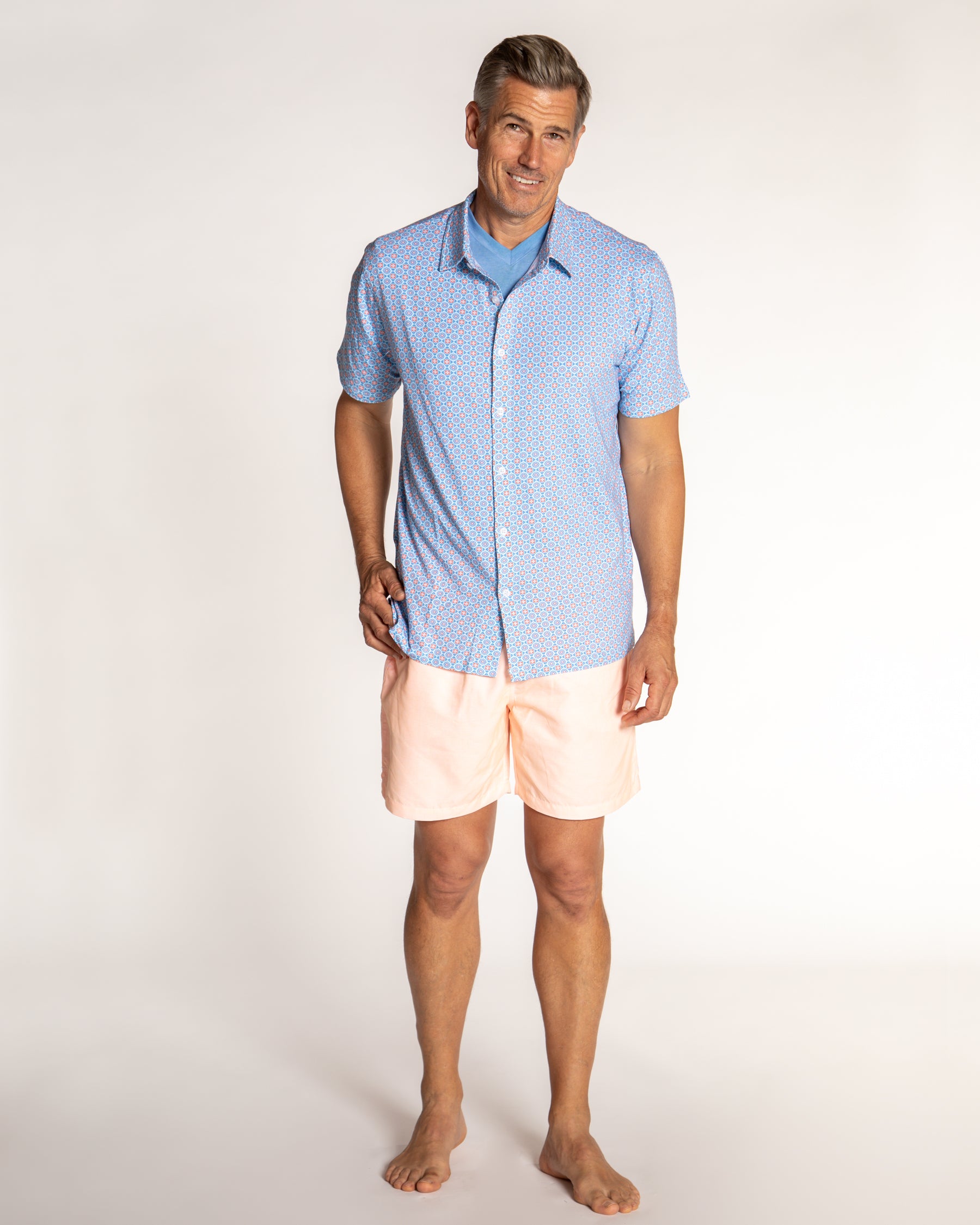 Men's Printed Pima Cotton Short Sleeve Shirt - Medallion Blue