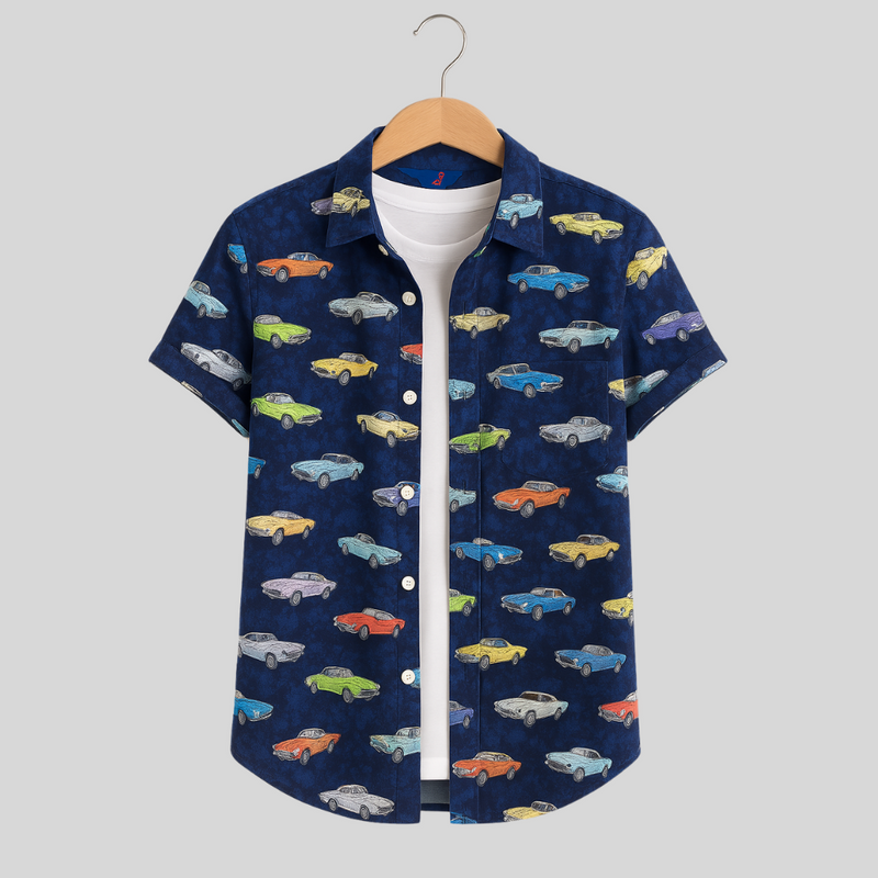 Men's Printed Pima Cotton / Stretch Short Sleeve Shirt - Corvettes