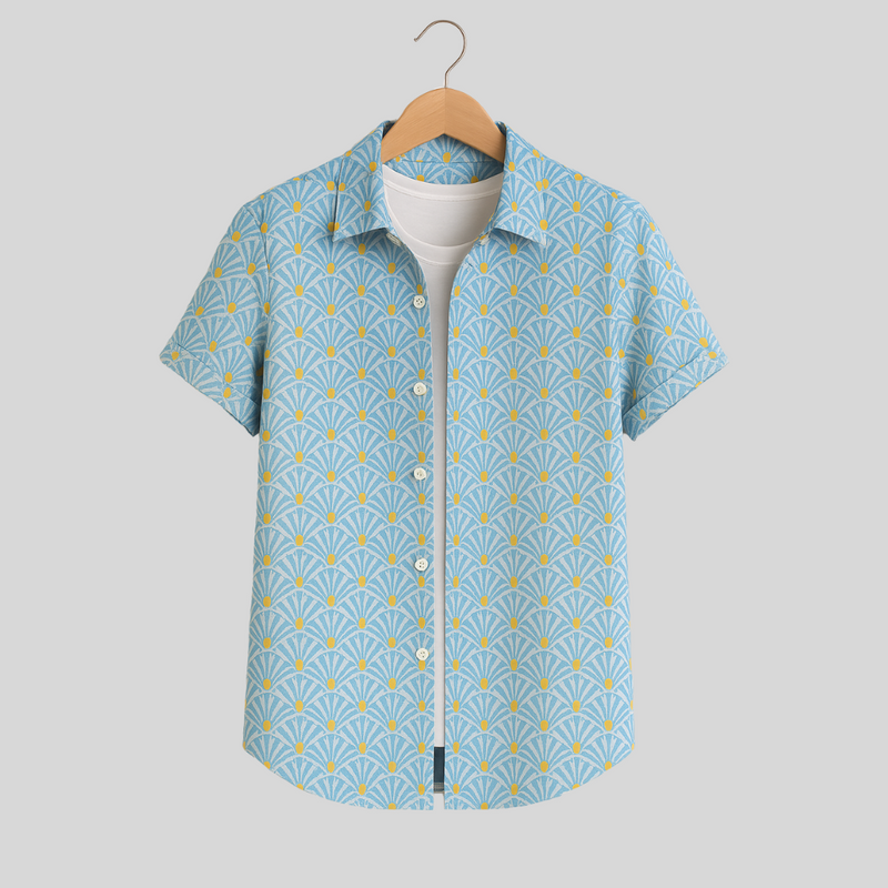 Men's Printed Pima Cotton / Stretch Short Sleeve Shirt - Fans Royal/Yellow