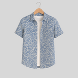 Men's Printed Pima Cotton / Stretch Short Sleeve Shirt - Leaves Navy Blue