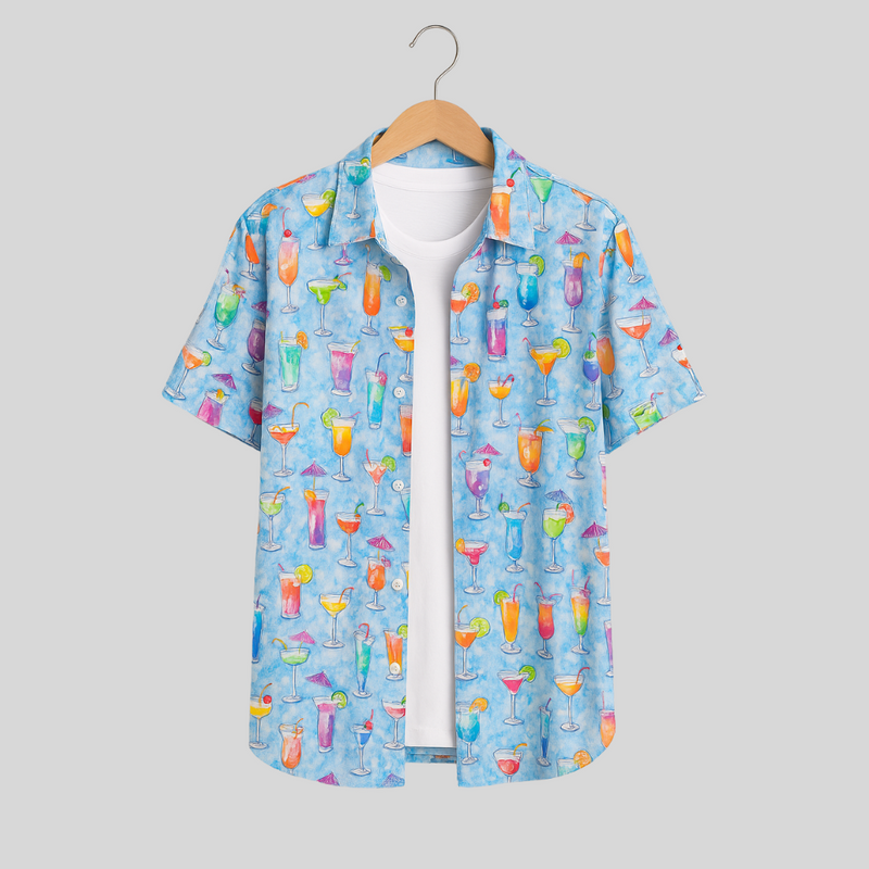 Men's Printed Pima Cotton / Stretch Short Sleeve Shirt - Tropical Treats Multicolored