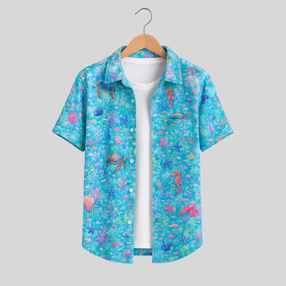 Men's Printed Pima Cotton / Stretch Short Sleeve Shirt - Under The Sea
