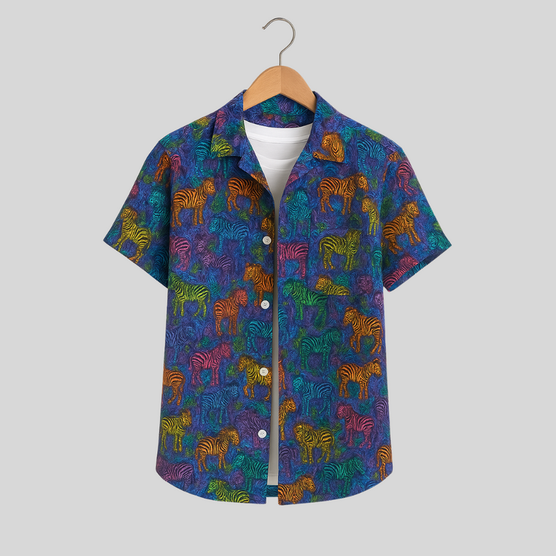 Men's Printed Pima Cotton / Stretch Short Sleeve Shirt - Zebras Multicolored