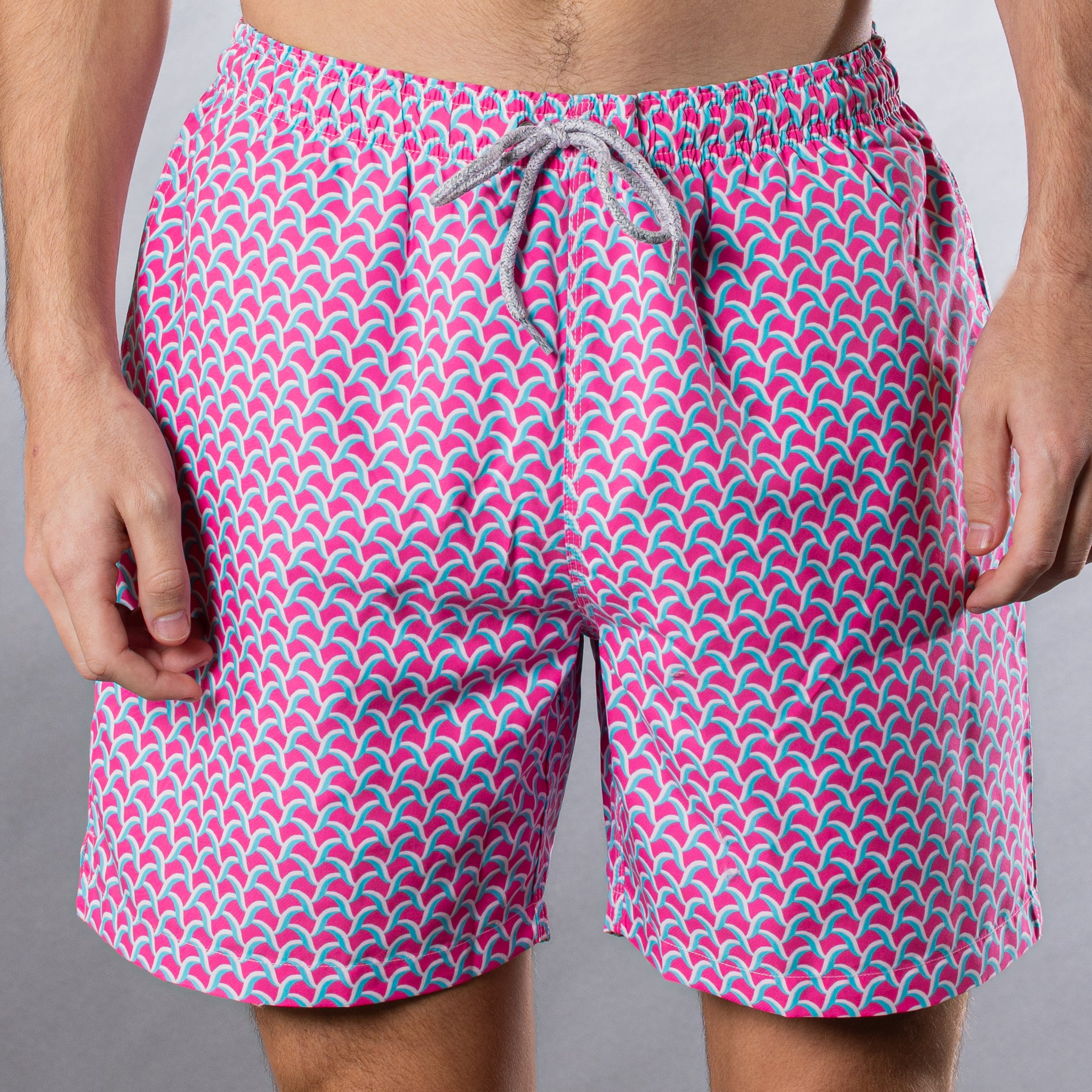 Men's Mesh Liner Swim Trunks - Swirl Print Coral/Blue