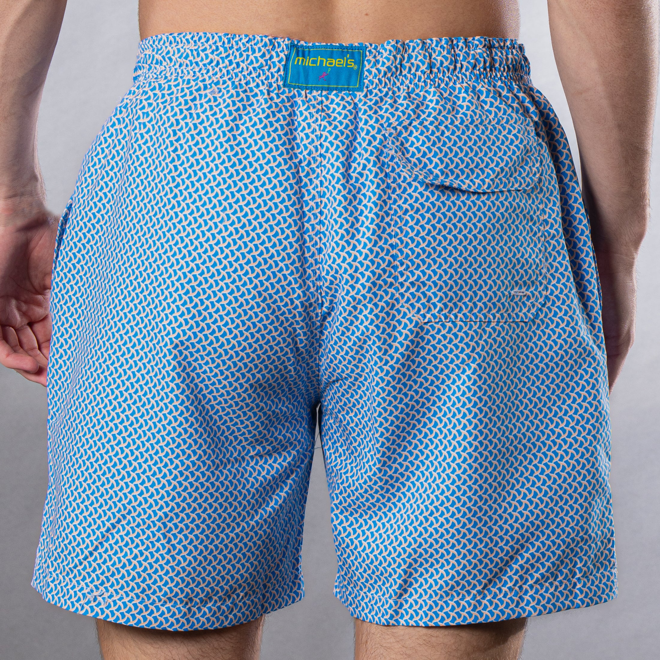 Men's Cyclist Liner Swim Trunks - Wave Print Turquoise/Orange