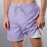 Men's Cyclist Liner Swim Trunks - Spinning Tops Coral