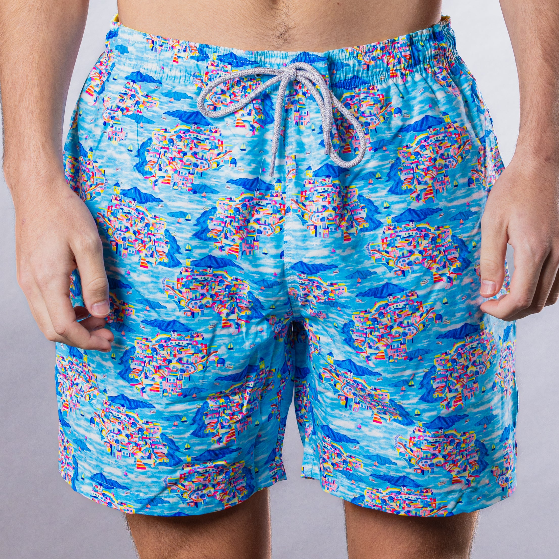 Men's Mesh Liner Swim Trunks - Santorini Multicolored – Michael's Swimwear