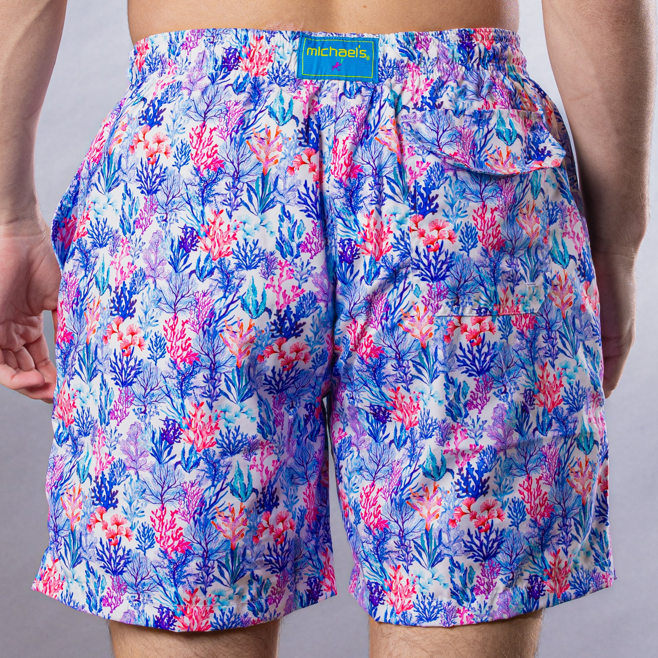 Men's Mesh Liner Swim Trunks - Coral Jungle White