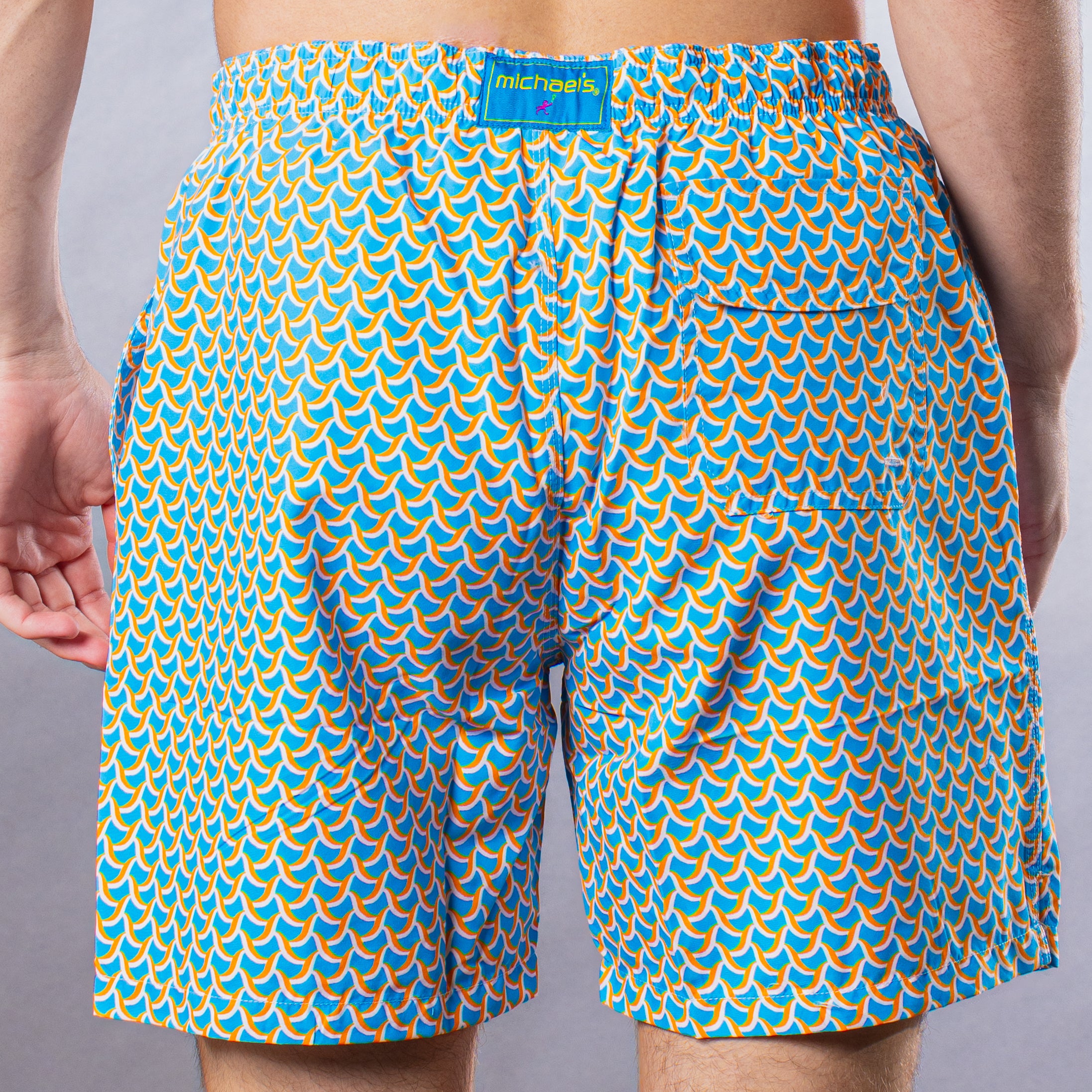 Men's Mesh Liner Swim Trunks - Swirl Print Turquoise/Orange