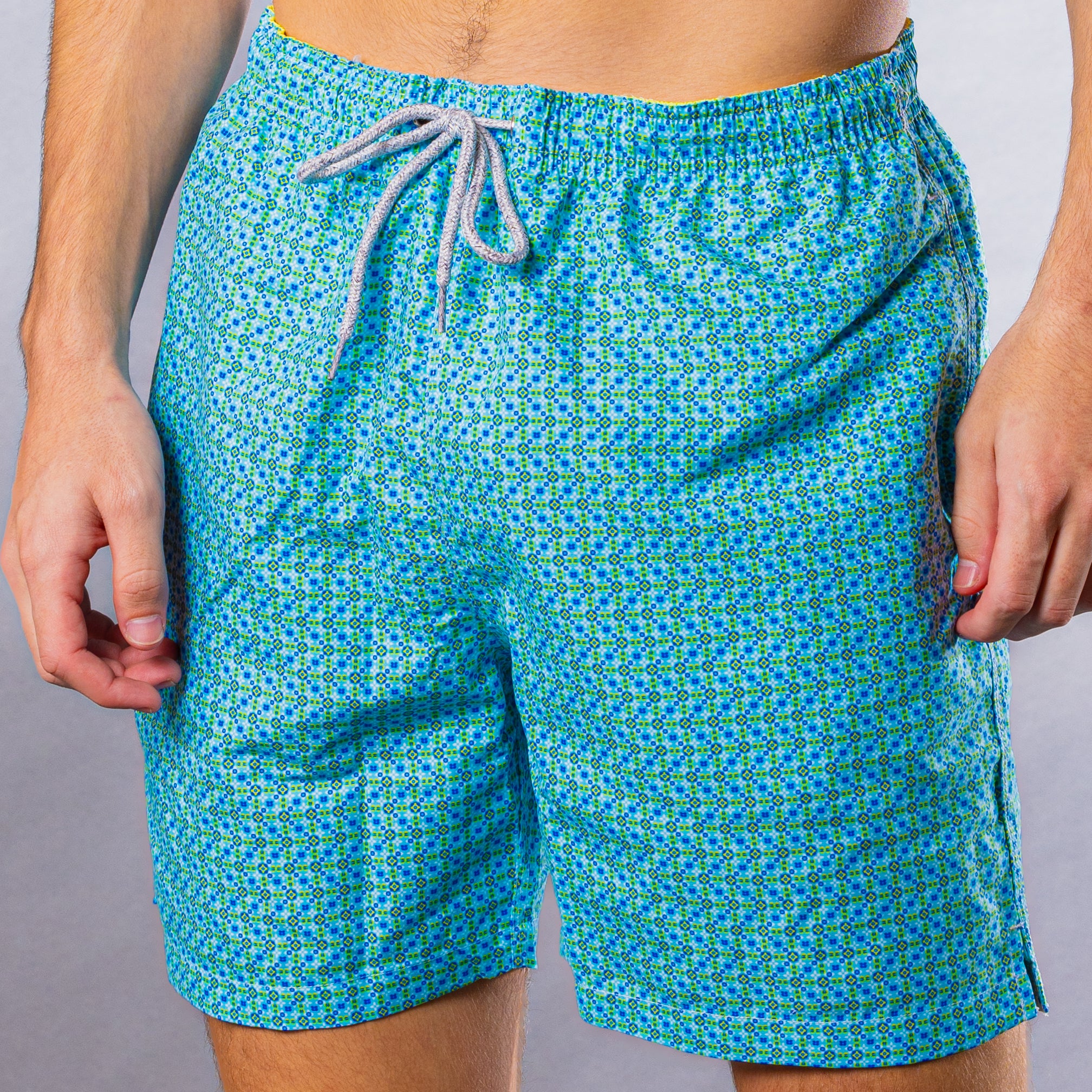 Men's Mesh Liner Swim Trunks - Moroccan Flowers Light Blue