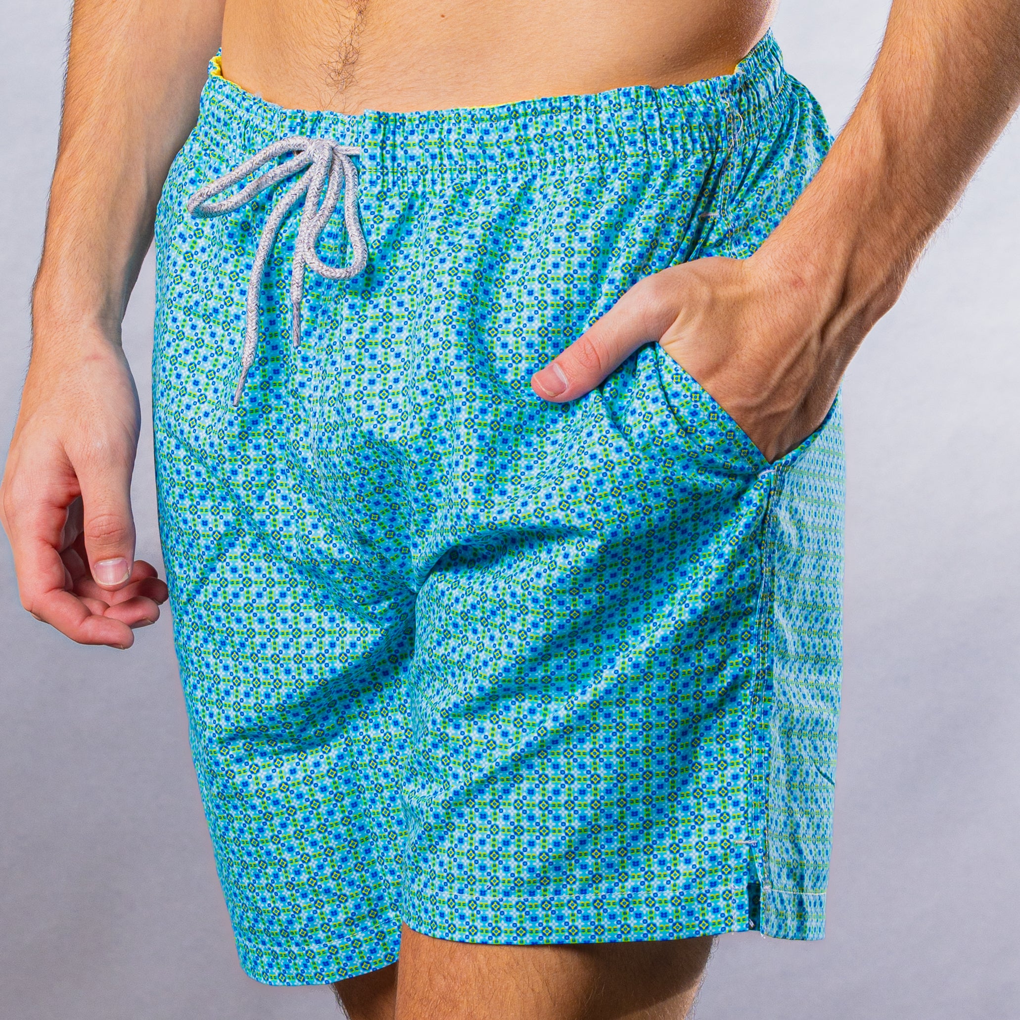 Men's Mesh Liner Swim Trunks - Moroccan Flowers Light Blue